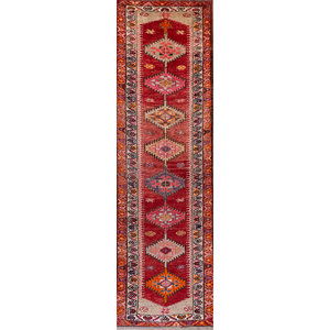 Nuray Hand Knotted Wool Rugs in <b>Red</b> & Orange Geometric Pattern Pae-3060 for Home Use - Product Image 1