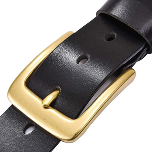 Genuine Leather <b>Belt</b> Black Cowhide Pin Buckle Rectangular Copper Formal Men's <b>Belt</b> Durable Solid Color - Product Image 4