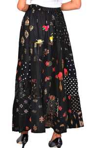 Lo último en Falda acampanada con estampado bohemio elegante para mujeres y niñas para verano, parche largo informal con decoración bordada de cintura elástica - Product Image 4