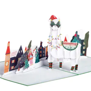 Kiricard New design 3D Pop Up Card Greeting Handmade Card Xmas Lama card for Christmas handicraft