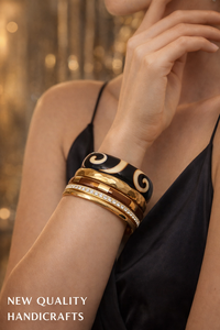 Premium Black <b>Gold</b> <b>Bangle</b> <b>Set</b> – Resin & Alloy Stack Bracelets with Rhinestones for Women, Trendy Fashion Jewelry Wholesale - Product Image 3