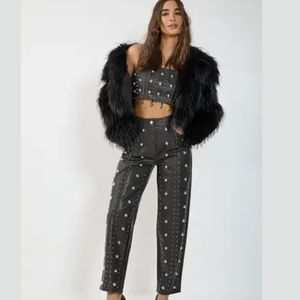 Pantalon droit pour femme en cuir véritable, respirant, avec fermeture à pression sur le devant, broderie personnalisée, automne-hiver, en stock - Product Image 4