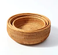 Panier rond en rotin naturel tissé panier de fruits en rotin fait à la main au Viet Nam Vente en gros Nouvel arrivage pour la maison