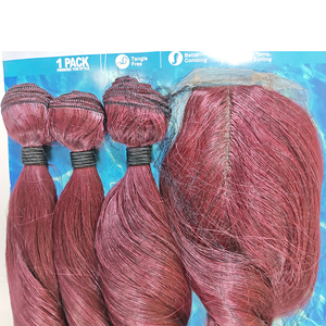 โรงงานขายส่งเส้นผมสังเคราะห์ทนความร้อนสีเบอร์กันดีแบบลอนเด้งดึ๋ง พร้อมเชือกผูกผมสำหรับผู้หญิง - Product Image 3