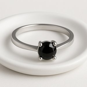 Bague de fiançailles et de mariage Rhaya Jewels en argent sterling 925 plaqué rhodium avec onyx noir, sertie à griffes, tendance, certifiée, pour les fêtes et le quotidien - Product Image 5