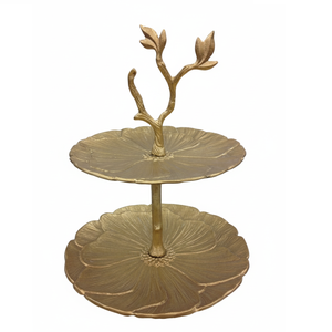 Support à gâteau à 2 étages en aluminium doré de luxe, certifié CE, plateau décoratif pour fleurs, pétales, bijoux, pour mariage, fête, décoration de la maison, dessert - Product Image 1