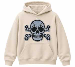 เสื้อฮู้ดดี้ปักลายหัวกะโหลกสไตล์วินเทจแบบโอเวอร์ไซส์ สีครีม - Product Image 1
