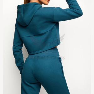 Personnalisé 100% Coton Jogging Crop Top Sweat À Capuche Respirant Plus Size Femmes Streetwear Survêtement Chandails Pantalons De Survêtement pour L'hiver - Product Image 2