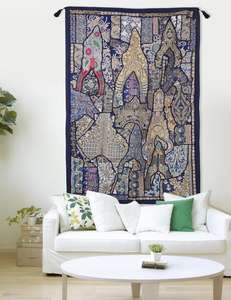 Tapiz de retazos Arte textil duradero Decoración colgante de pared con estilo Tapices hechos a mano Tapiz de pared bordado vintage - Product Image 1