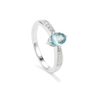 Bague en Apatite Bleue de Madagascar 0,97 ct avec Zircon Blanc, Plaqué Rhodium, Argent Sterling, Certifiée IGI, Bijoux Fins - Product Image 1