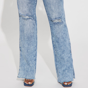 Pantalones Vaqueros Rotos de Moda para Mujer OEM 2025, Pantalones Vaqueros Casuales de Campana, Pantalones Vaqueros de Mezclilla de Alta Calidad para Mujer con Logotipo Personalizado - Product Image 3