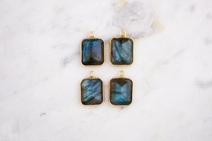 Faceted <b>Labradorite</b> Gemstone Bezel <b>Pendant</b> 18k Gold Plated Sterling Silver Rectangle 13x12mm Supply - Product Image 4
