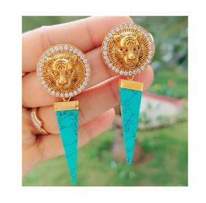 Pendientes colgantes de Latón chapado en oro de lujo CZ acentos estilo de gota geométrica declaración de moda mujeres niñas bodas fiestas - Product Image 1