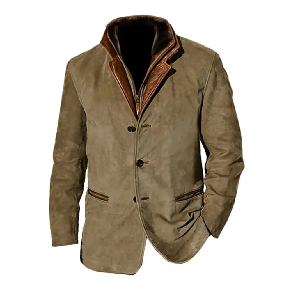 Chaqueta de hombre Moda Otoño Invierno, Nueva calidez en prendas de vestir exteriores masculinas, Ropa elegante, Abrigo de cuero artificial con mangas largas