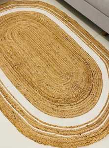 Diseño floral moderno Yute y tinte blanco Trenzado Pelo plano Antideslizante Ecológico Resistente a las manchas Alfombra ovalada hecha a máquina - Product Image 3