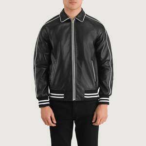 Cooper Vintage Casual Cooper Black <b>Sheepskin</b> Leather Varsity <b>Jacket</b> XS High Water Proof Embroidered Hooded Pattern Single Pack - Product Image 4