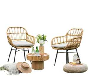 Juego de comedor ligero de lujo para restaurante de Hotel de ratán, juego de mesa y silla de mimbre de ocio para jardín y balcón de tres piezas - Product Image 6