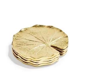 Maxery Round Shiny Brass <b>Coasters</b> with Wood Saucer Gold <b>Drink</b> <b>Coasters</b> Set for Housewarming Gift Gold Cup Mat - Product Image 3