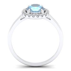 Anillo de Compromiso REYES Sparkle de Plata de Ley 925 con Gema de Aguamarina de Corte Brillante Redondo de 1 Quilate, Certificado GRA, Moissanita - Product Image 4