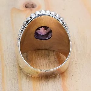 Bague tendance en argent sterling 925 massif sertie d'une améthyste, faite à la main, plaquée rhodium, pour mariage ou soirée - Product Image 3