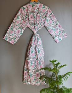 Flower Block Printed Kantha Stitched Kimono Long <b>Jacket</b> Kimono Indian Handmade Cotton Kantha Kimono Best Quality Handmade Women - Product Image 5