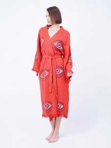 ชุดคลุมอาบน้ำผ้าฝ้ายตุรกีสำหรับฤดูร้อน เป็นมิตรกับสิ่งแวดล้อม ระบายอากาศได้ดี ยาวคลุมเท้า ลายตาปีศาจ ชุดคลุมชายหาดแบบยาวสำหรับผู้หญิง - Product Image 2