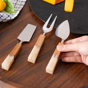 Steel Cheese Knife Set Resin and <b>Wood</b> Handle Latest Design Cheese Cutting Tools Spatulas <b>Spike</b> Knife - Product Image 2