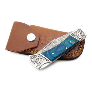 Couteau de poche pliant personnalisé fait à la main en acier Damas avec manche en bois de qualité supérieure gaine en cuir support OEM disponible - Product Image 5
