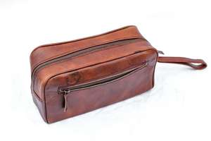 Neceser de cuero genuino marrón vintage, neceser de viaje Dopp para hombre, neceser de afeitado con correa para la muñeca, organizador con cremallera - Product Image 6