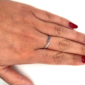 Bague en argent sterling massif 925 platine diamant naturel saphir bleu pour femmes Design croisé de contournement classique IGI - Product Image 2