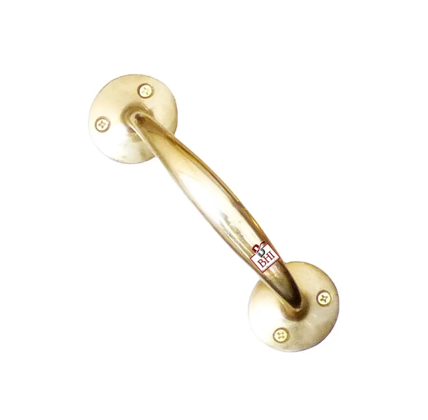 SOLID BRASS DOOR PULL HANDLE ON ROSETTE (190mm) POLISH BRASS FINISH