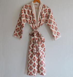 Cotton Handmade Kantha Quilt <b>Jacket</b> Hand Block Print Cotton Kantha <b>Kimono</b> Beach Wear,Hand Stitch Kantha Robe Long Bath Robe Gown - Product Image 6