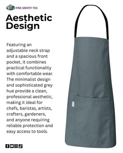 Delantal de chef de lona de algodón resistente al por mayor delantal de trabajo de cocina gris unisex con bolsillo frontal grande y correa para el cuello ajustable - Product Image 4