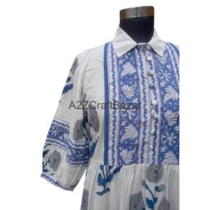 Robe en coton pour femmes, nouvelle conception élégante, imprimé floral à la main, col montant, respirante et confortable pour un usage quotidien - Product Image 3