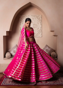 GHAZAL HOT PINK TAFFETA SEDA GOTA PATTI LEHENGA SET CON SOFT NET DUPATTA Designer Fancy Lehenga para mujer - Product Image 5
