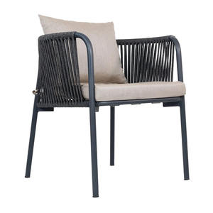 Chaise de salle à manger nordique élégante avec corde tissée et cadre en aluminium et coussin anti-soleil pour les expériences de salle à manger modernes - Product Image 1