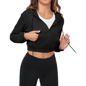 เสื้อครอปมีซิปมีฮู้ดสำหรับผู้หญิง, เสื้อสเวตเชิ้ตคอปกแบบคลาสสิกสำหรับฤดูหนาวผ้าคอตตอน100% โลโก้ด้านหน้าและเชือกเกาหลี - Product Image 1