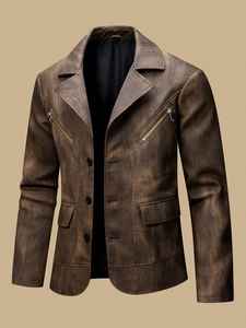 Blouson en cuir de moto de style vintage de haute qualité avec doublure en fausse fourrure, boutons et fermeture éclair Luxel, approvisionnement ODM - Product Image 6