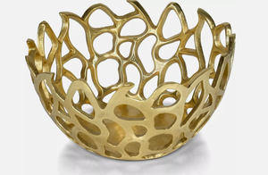 Cuenco decorativo único de aluminio dorado para frutas, centro de mesa de Metal ovalado redondo para oficina en casa con hermoso patrón - Product Image 3