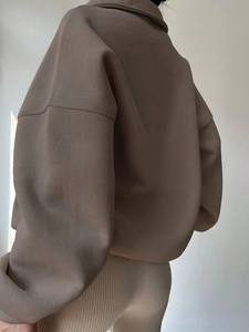 Sudadera Beige de gran tamaño con media cremallera para mujer, jersey de lana de algodón, ajuste holgado, hombro caído, manga larga, ropa de invierno transpirable - Product Image 2