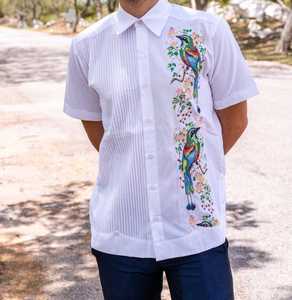 Camisa de manga corta bordada para hombre, camisa tradicional maxican con bordado floral, de estilo formal, guayabra, nueva - Product Image 2