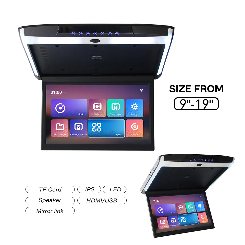 9/11.6/12.5/15.4/15.6/17.3/19 Inch Android Car Roof Flip Down Monitor Ceiling Monitor Car Overhead Monitor FM USB MP5 Player