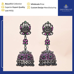 Phụ Nữ Của Mặc Thanh Lịch Lakshmi Thiết Kế Oxidised Bạc Nhiều Màu Đá Tôn Tạo Dân Tộc Jhumka Bông Tai Tại Nhà Máy Trực Tiếp Giá - Product Image 2