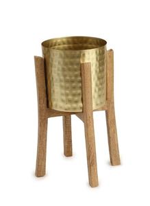 Venta al por mayor hecho a mano oro martillado flor cubo maceta con soporte de madera para el hogar y el jardín - Product Image 4