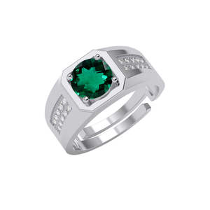Geometric Rhodium Plated 925 Sterling <b>Silver</b> <b>Men's</b> <b>Ring</b> with Zircon Stone - Product Image 1