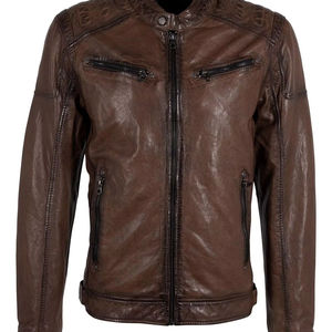 Vestes en cuir de vachette de haute qualité, formelles, avec col montant et logo sur le devant, imperméables et respirantes - Product Image 1