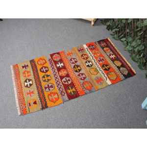 พรมวินเทจขนาดเล็ก 1.9x3.5 ฟุต พรมตุรกี พรมขนสัตว์สีส้ม - Product Image 2