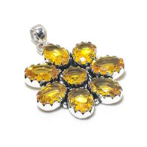 Radiant jaune Citrine pendentif ovale coupe argent plaqué à la main collier de pierres précieuses pour les femmes élégant bijoux en gros - Product Image 4