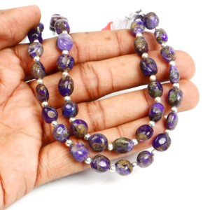 Cuentas de Amatista y Cobre Raras, Forma de Pepita de 6x8-8x10mm, Cuentas de Piedras Preciosas de Turquesa, Amatista y Cobre para la Fabricación de Joyas, Aproximadamente 8' - Product Image 5