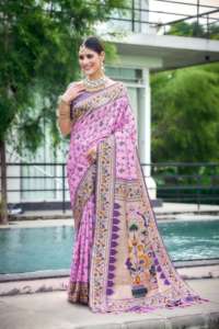 Tenue de créateur fantaisie à feuilles persistantes haute sur la blouse saree en soie douce Banarasi de créateur avec travail de tissage vente entière approvisionnement d'usine - Product Image 2